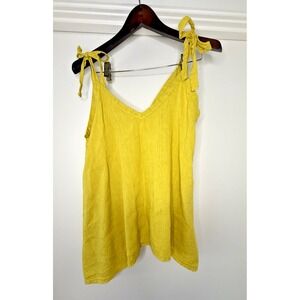 Wom Lg PURO LINO Made in Italy Gauzy Colorful Neon‎ Yellow Tank Blouse Bows